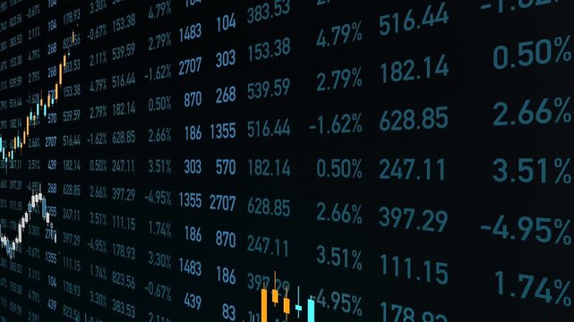 Stock market and exchange, chart and data. Business, trading, market research, investment. 3D animation