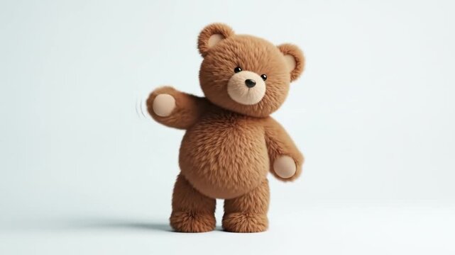 Cute animated teddy bear waving cheerfully against a plain background, evoking warmth and nostalgia
