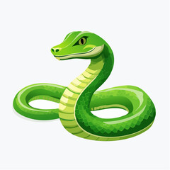 Fototapeta premium Stylized Green and White Coiled Snake Vector Illustration with Raised Head.