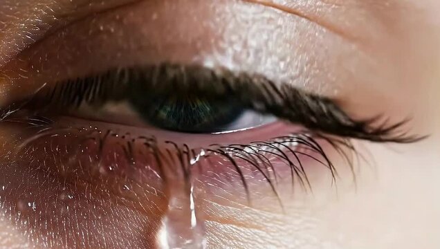 Macro 3D Animation of Crying Eye with Teardrop Seamless Loop