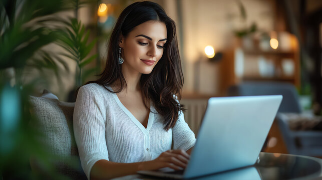 portrait of confident businesswoman working from laptop at home office