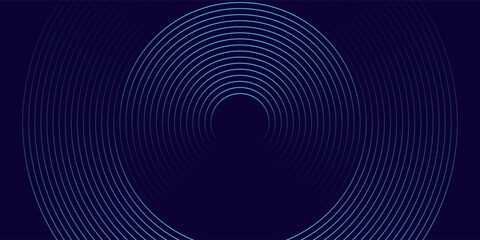 Abstract blue glowing geometric lines on dark blue background. Modern shiny blue circle lines pattern. Futuristic technology concept. Suit for cover, poster, banner, brochure, header, website