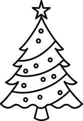 Black outline christmas tree with star ornaments vector 1