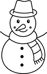Simple black outline snowman wearing a hat scarf winter