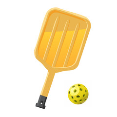 Pickleball yellow color simple paddle  and yellow ball　