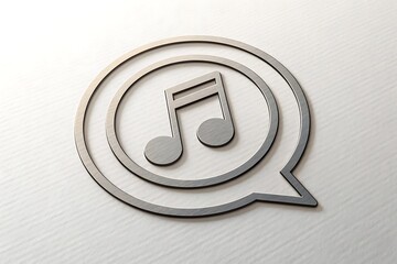 Stylized musical note symbol within a circular speech bubble outline on a white background