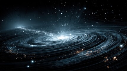 Electrons Orbiting Glowing Atomic Nucleus in Quantum Space Visualization