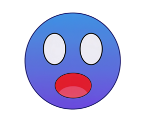 Blue gradient emoji with surprised expression on black backdrop adds visual interest and emotion