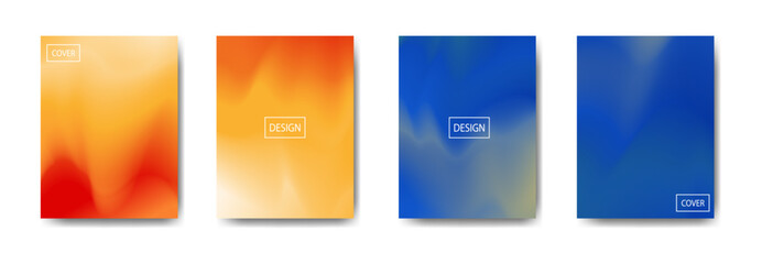 Four Gradient Backgrounds with Abstract Blurry Colors in Orange and Blue Tones