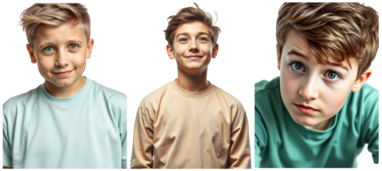 Collage of portraits showing a pre-teen boy expressing different emotions