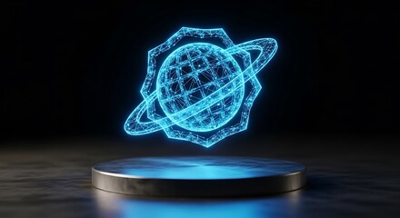 Holographic Planet on a Pedestal - Futuristic Technology Concept.