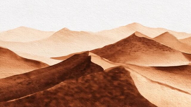 Abstract illustration of desert landscape with layered sand dunes and soft lighting
