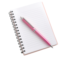 Simple Composition of Pink Pen Resting on a Blank Spiral Notebook on Black Background