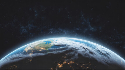 Fototapeta premium View of planet earth from space with stars in background satellite