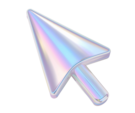 Iridescent cursor arrow hovering in digital space for minimalist design and tech concepts