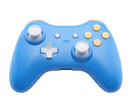 Vibrant blue game controller on a black background, showcasing modern technology and gaming appeal