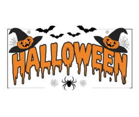 Halloween vector graphic with pumpkin witch hats and dripping letters design concept