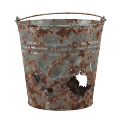 Old rusty metal bucket with holes isolated © PNG Lab