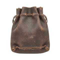 Vintage brown leather drawstring pouch or coin purse