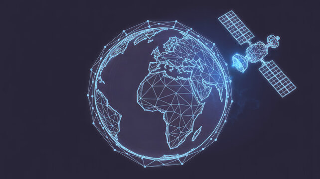 Holographic earth with satellite and digital network overlay satellite - Powered by Adobe