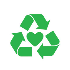 Fototapeta premium Recycle symbol with a heart in the center, representing eco-friendliness.