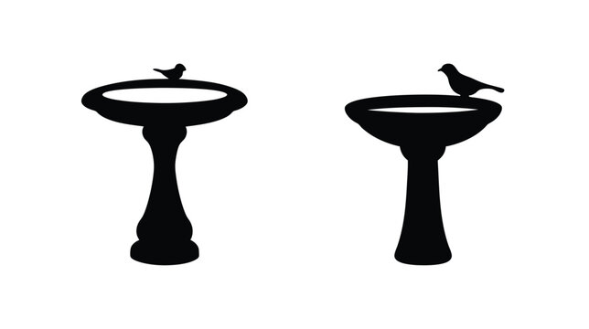 Silhouetted birdbaths with birds perched silhouette garden ornaments outdoor decor nature scene