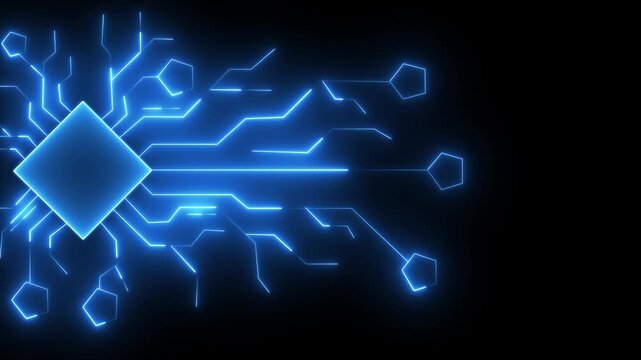 Neon glowing Digital technology concept. Circuit Lines Grow on Interactive Screen and Activates Artificial Intelligence human Brine concept. futuristic