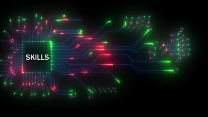 Digital retail technology circuit board with glowing neon lines and central processor chip displaying thetechnological expertise and innovation in a dark futuristic environment - Powered by Adobe