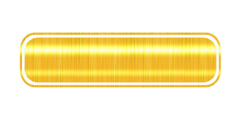 Horizontal Brushed Gold Metallic Rounded Rectangle Button Isolated on White
