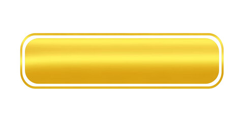 Shiny Golden Rounded Rectangle Button Vector, Empty 3D Metallic Gold Banner Frame Template, Luxury Web Click Placeholder Isolated on Transparent Background