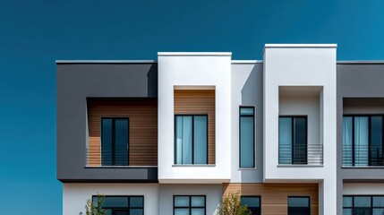 Fototapeta premium Architectural beauty of Bauhaus style row housing under clear sky