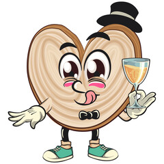 cute palmier cookie mascot cartoon vector illustration isolated wearing hat and bow tie raising a wine glass, work of hand drawn