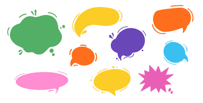 Hand drawn set of colorful speech bubbles, chat bubble, dialog boxes or callouts. Different Speech bubbles shapes ideal for social media posts, journaling, scrapbooking, and wellness quotes