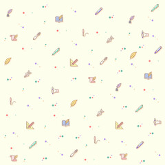 Vector illustration of a cute pen and pencil. Collection of quill pen, marker pen, stationery, writing, literature, pen nib symbols and other elements. Isolated on beige.