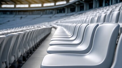 Fototapeta premium Empty stadium seats ready for the upcoming event in the afternoon light
