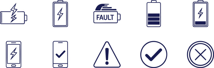 charging icon set for smartphones and batteries perfect for tech design troubleshooting and device ui use