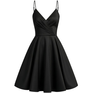 Elegant black cocktail dress with v neck and full skirt