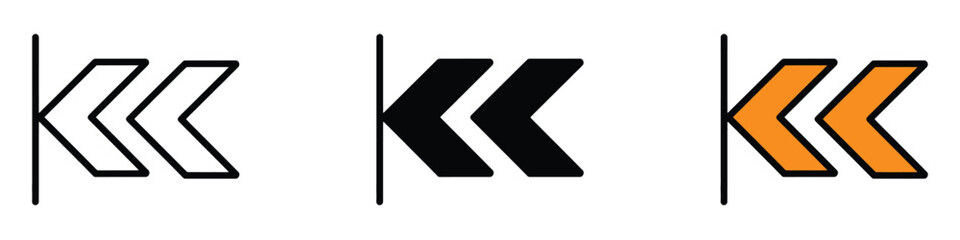 Rewind button icon vector. chevron arrow symbol. vector illustration.