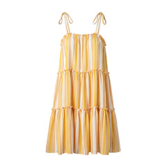 Tiered yellow and orange floral print sundress with tie straps