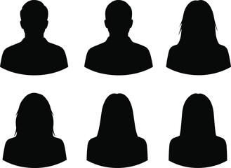 Silhouette set of male and female profile avatars, black head icons, modern flat vector design for business identity and social media