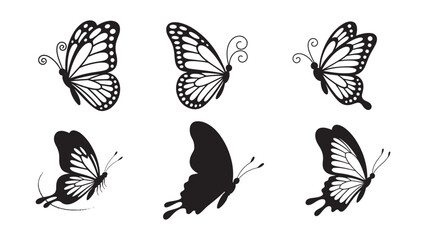 Black silhouette of butterfly isolated on white background