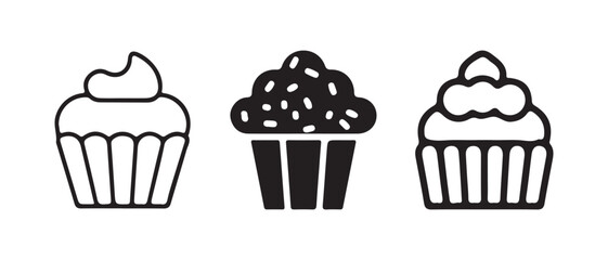 Cupcake Silhouettes with Cream and Cherry Toppings – Bakery Logo Design
