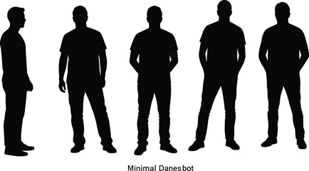 Silhouette of man standing in t-shirt various poses, black male body figure isolated on white background vector illustration design