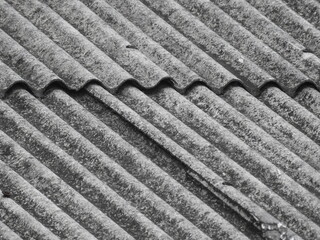 The roof of the house is made of asbestos, forming a unique pattern.