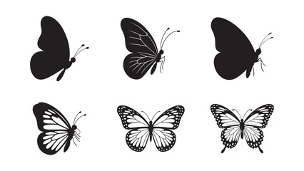 set of vector icon various butterfly silhouette. Elegant Black and White Butterfly Collection for Design