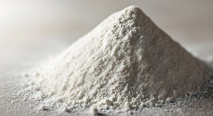 Heap of white powder on a neutral background, perfect for illustrating recipes, baking, science experiments, or a fresh start.