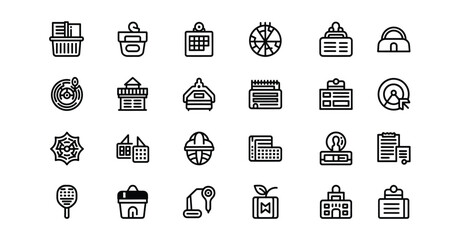 A collection of various black and white line icons representing diverse concepts and objects silhouette