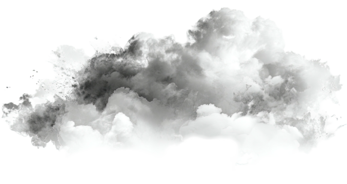Cumulus cloud rendering, grayscale appearance, fluffy structure, isolated on black, natural element