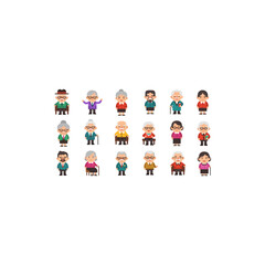 Diverse Group of Elderly Cartoon Characters in Various Outfits.