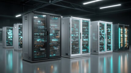 Fototapeta premium Corporate digital archive system holographic file cabinets for better documentation management